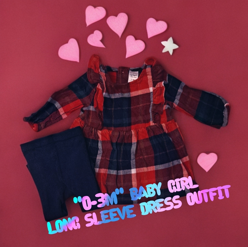 "0-3m" baby girl long sleeve dress outfit 👶👗